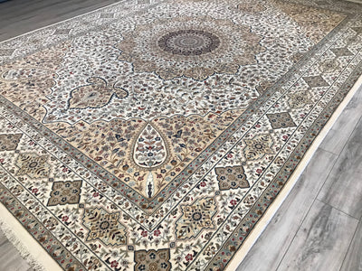 India Tabriz Hand Knotted Wool & Silk 10x14