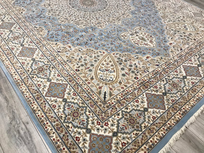 India Tabriz Hand Knotted Wool & Silk 9x12