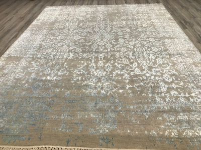 India Contemporary Hand knotted Wool & Silk 8x10