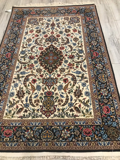 Persian Fine Isfahan Hand Knotted Wool & Silk On Silk 5x7