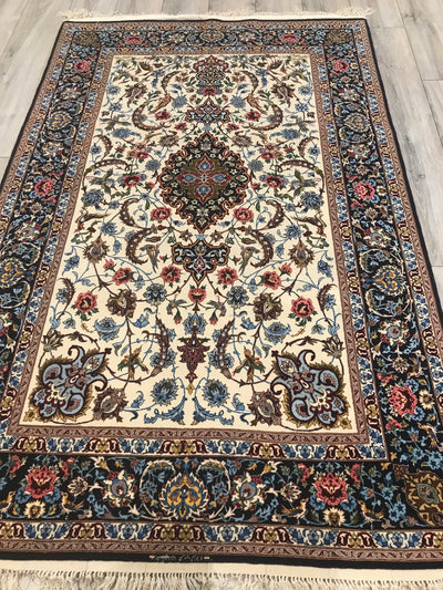 Persian Fine Isfahan Hand Knotted Wool & Silk On Silk 5x7