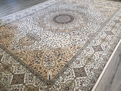 India Tabriz Hand Knotted Wool & Silk 10x14