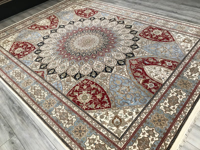 India Tabriz Gombad Hand Knotted Wool & Silk 9x12