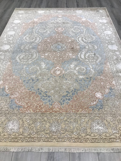 India Agra Hand Knotted Wool & Silk 6x8