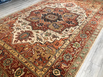 India Heriz Hand Knotted Wool 10x14