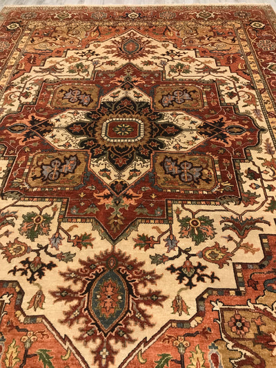 India Heriz Hand Knotted Wool 9x12