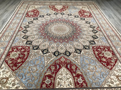India Tabriz Gombad Hand Knotted Wool & Silk 9x12