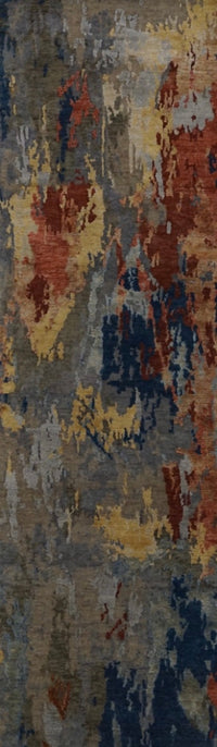 Indian HDFR Modern Hand Knotted Wool/Silk 3x8